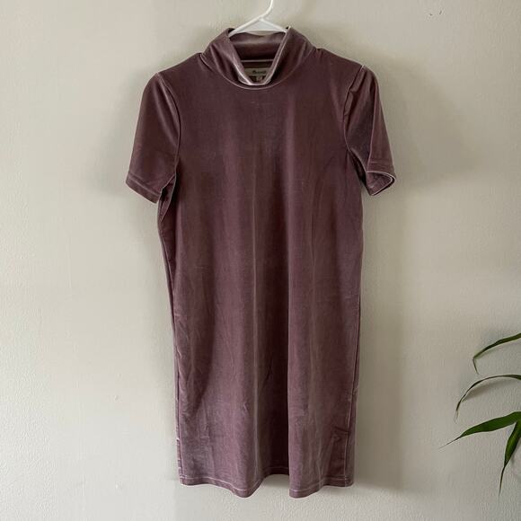 Madewell Velvet Shift Dress Womens Small Mauve Mock Turtleneck Frosty Minimalist - Picture 1 of 7